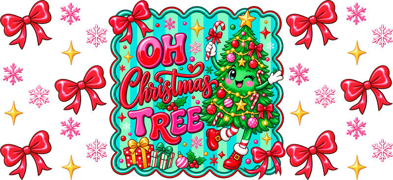Oh Christmas tree colorful UV DTF cup wrap for 16oz Libbey glass