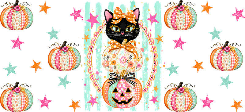 Black Cat Pumpkin Halloween UV DTF Cup Wrap for 16oz Libbey Can KA-17188