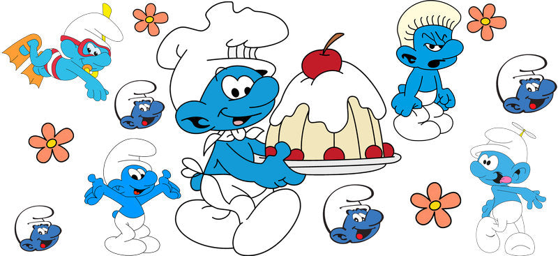 Cute Blue Cartoon Characters UV DTF Cup Wrap for 16oz Libbey Can KA-17315