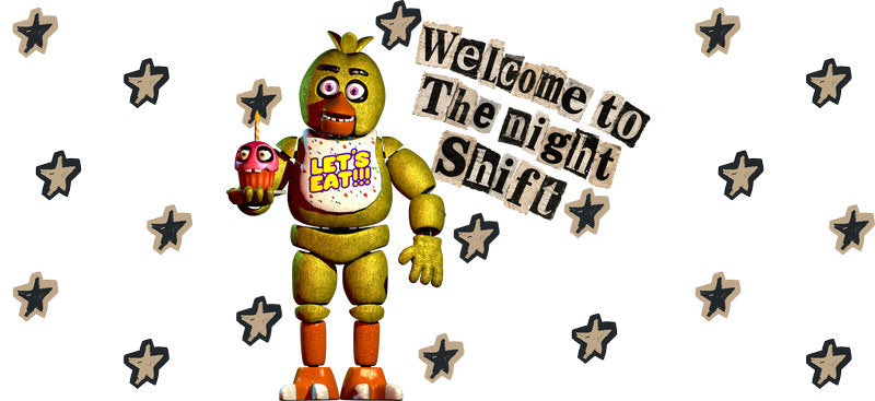 Night Shift Chicken Character UV DTF Cup Wrap for 16oz Libbey Can KA-17358