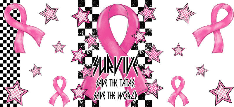 Pink Ribbon Survivor UV DTF Cup Wrap for 16oz Libbey Can KA-17380