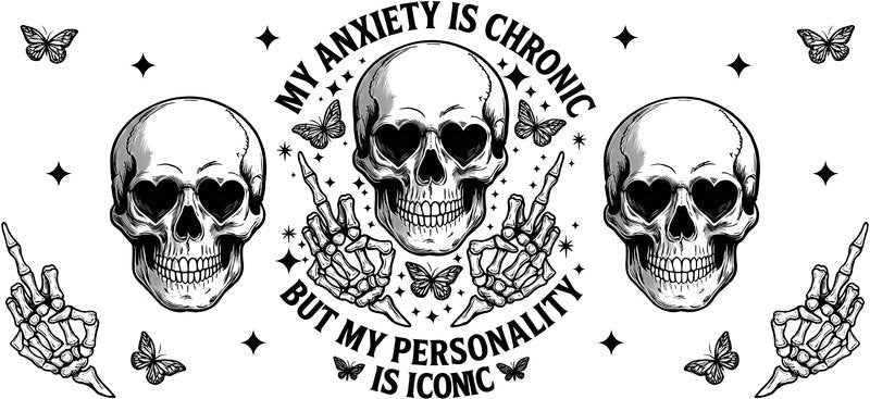 Anxiety Skull Funny UV DTF Cup Wrap for 16oz Libbey Can KA-17394