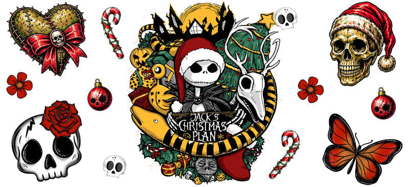 Christmas Nightmare Collage UV DTF Cup Wrap for 16oz Libbey Can KA-17437