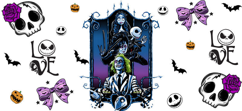 Gothic Halloween Characters UV DTF Cup Wrap for 16oz Libbey Can KA-17446