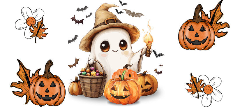 Witch Ghost Pumpkins Halloween UV DTF Cup Wrap for 16oz Libbey Can KA-17485