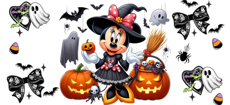 Cute Mouse Witch Pumpkins Halloween UV DTF Cup Wrap for 16oz Libbey Can KA-17491