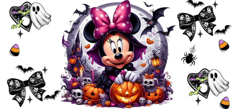 Cute Mouse Halloween Pumpkins UV DTF Cup Wrap for 16oz Libbey Can KA-17492