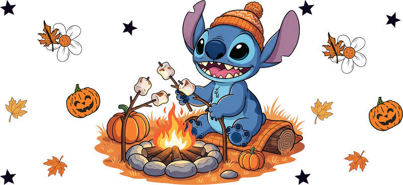 Cute Alien Campfire Fall UV DTF Cup Wrap for 16oz Libbey Can KA-17520