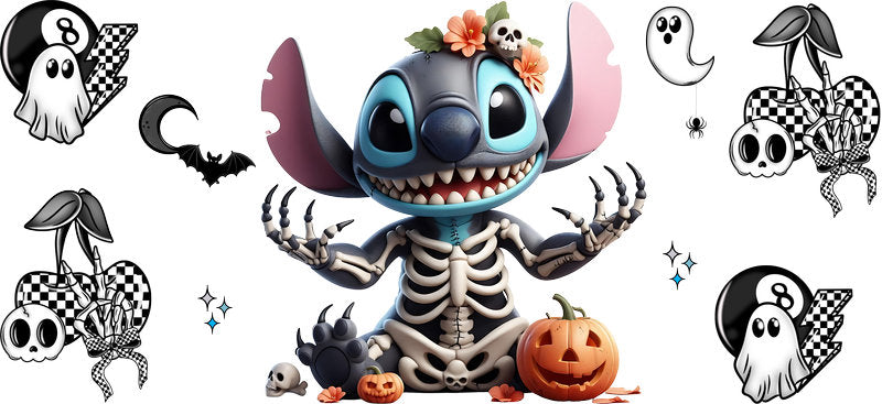 Cute Alien Skeleton Pumpkin Halloween UV DTF Cup Wrap for 16oz Libbey Can KA-17522