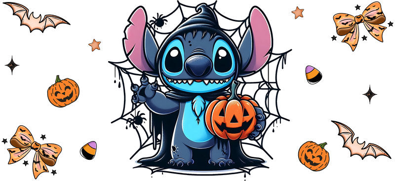 Cute Alien Spiderweb Pumpkin Halloween UV DTF Cup Wrap for 16oz Libbey Can KA-17527