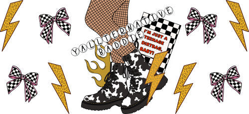 Cowboy Boots Checkered Bows UV DTF Cup Wrap for 16oz Libbey Can KA-17843