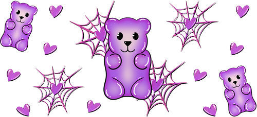 Purple Gummy Bears Spiderweb UV DTF Cup Wrap for 16oz Libbey Can KA-17895