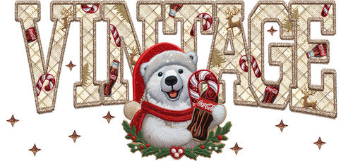 Vintage Christmas Bear UV DTF Cup Wrap for 16oz Libbey Can KA-18004