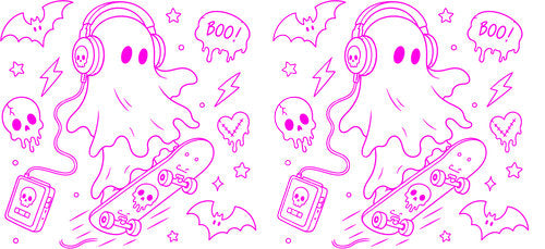 Pink Ghost Headphones Halloween UV DTF Cup Wrap for 16oz Libbey Can KA-18011