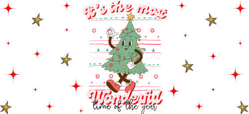 Retro Christmas Tree UV DTF Cup Wrap for 16oz Libbey Can KA-18033