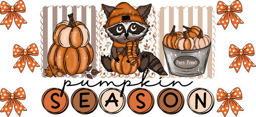 Pumpkin Season Raccoon Fall UV DTF Cup Wrap for 16oz Libbey Can KA-18035