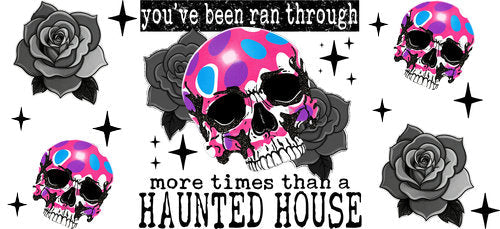 Haunted House Skull UV DTF Cup Wrap for 16oz Libbey Can KA-18087