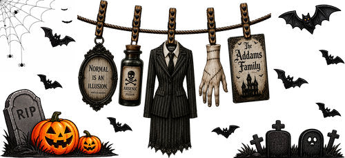 Gothic Family Halloween UV DTF Cup Wrap for 16oz Libbey Can KA-18190