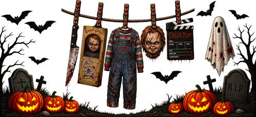 Creepy Doll Halloween UV DTF Cup Wrap for 16oz Libbey Can KA-18195