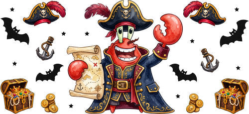 Halloween Pirate Crab UV DTF Cup Wrap for 16oz Libbey Can KA-18219