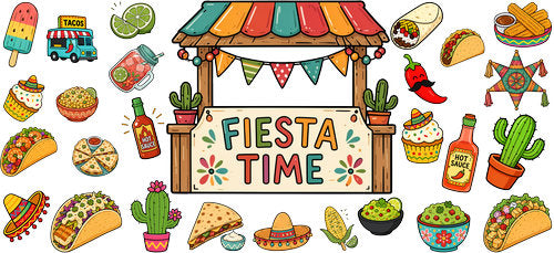 Taco Mexican Fiesta Food UV DTF Cup Wrap for 16oz Libbey Can KA-18260