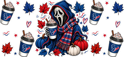 Halloween Hooded Horror Football UV DTF Cup Wrap for 16oz Libbey Can KA-18372