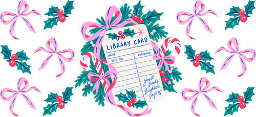 Christmas Library Card UV DTF Cup Wrap for 16oz Libbey Can KA-18530