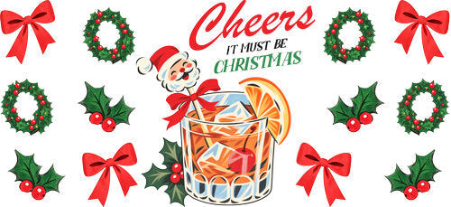 Christmas Cheers Cocktail UV DTF Cup Wrap for 16oz Libbey Can KA-18535