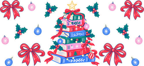 Christmas Book Tree UV DTF Cup Wrap for 16oz Libbey Can KA-18536