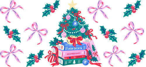 Christmas Book Tree UV DTF Cup Wrap for 16oz Libbey Can KA-18542