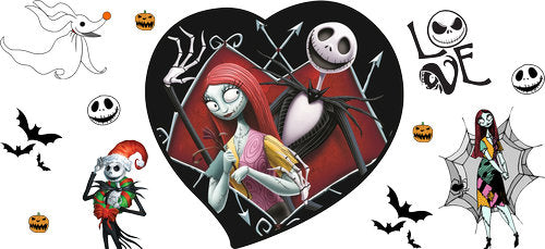 Skeleton Couple Heart Halloween UV DTF Cup Wrap for 16oz Libbey Can KA-18597