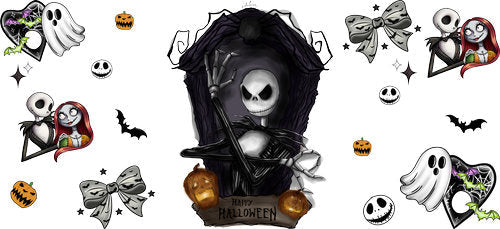 Gothic Pumpkin Skeleton Halloween UV DTF Cup Wrap for 16oz Libbey Can KA-18606