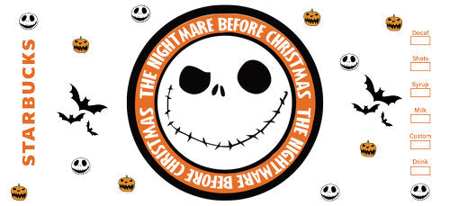 Orange Skeleton Coffee Halloween UV DTF Cup Wrap for 16oz Libbey Can KA-18619