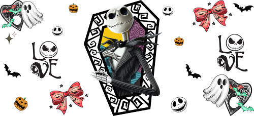 Skeleton King Geometric Halloween UV DTF Cup Wrap for 16oz Libbey Can KA-18638