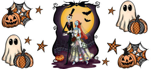 Skeleton Couple Moon Halloween UV DTF Cup Wrap for 16oz Libbey Can KA-18652