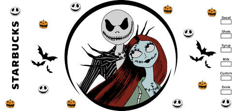 Skeleton Couple Circle Halloween UV DTF Cup Wrap for 16oz Libbey Can KA-18679