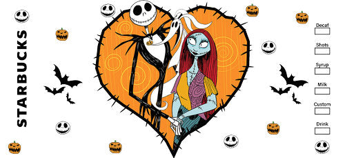 Skeleton Couple Orange Heart UV DTF Cup Wrap for 16oz Libbey Can KA-18690