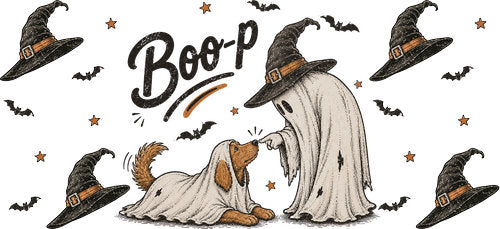Boo Halloween Ghost Dog UV DTF Cup Wrap for 16oz Libbey Can KA-18723