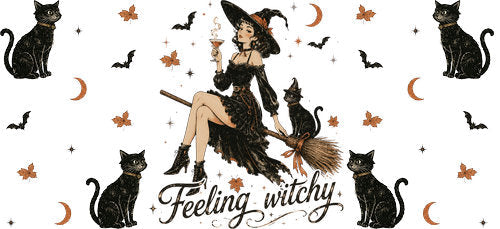 Feeling Witchy Black Cat UV DTF Cup Wrap for 16oz Libbey Can KA-18738