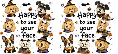 Happy to See Your Face Halloween Dogs UV DTF Cup Wrap for 16oz Libbey Can KA-18769