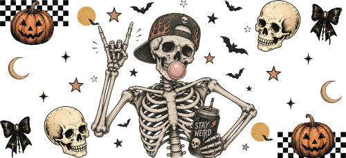 Stay Weird Skeleton UV DTF Cup Wrap for 16oz Libbey Can KA-18778