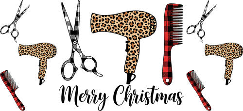Hair Stylist Merry Christmas UV DTF Cup Wrap for 16oz Libbey Can KA-18786