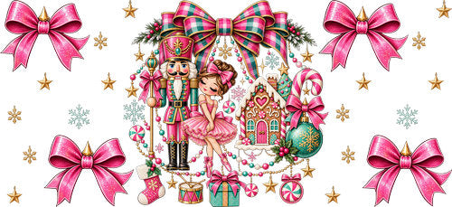 Pink Nutcracker Christmas Bows UV DTF Cup Wrap for 16oz Libbey Can KA-18809
