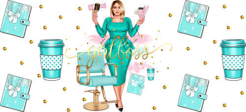 Hair Stylist Girl Teal UV DTF Cup Wrap for 16oz Libbey Can KA-18818