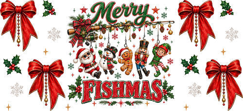 Merry Fishmas Christmas UV DTF Cup Wrap for 16oz Libbey Can KA-18827