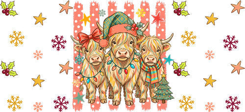 Christmas Highland Cow Family UV DTF Cup Wrap for 16oz Libbey Can KA-18839