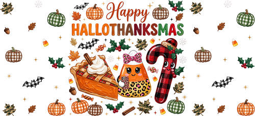 Happy Hallowthanksmas UV DTF Cup Wrap for 16oz Libbey Can KA-18853