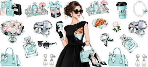 Aqua Fashion Girl Coffee UV DTF Cup Wrap for 16oz Libbey Can KA-18989