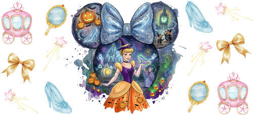 Blue Princess Fairytale Pattern UV DTF Cup Wrap for 16oz Libbey Can KA-19011