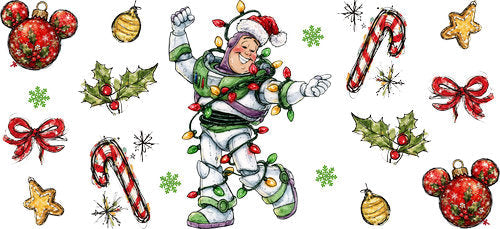 Space Ranger Christmas Lights UV DTF Cup Wrap for 16oz Libbey Can KA-19041